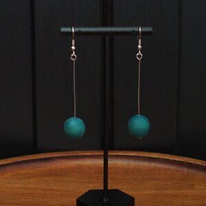 Earrings | Linear Drop Ending in a Round, Wooden Bead